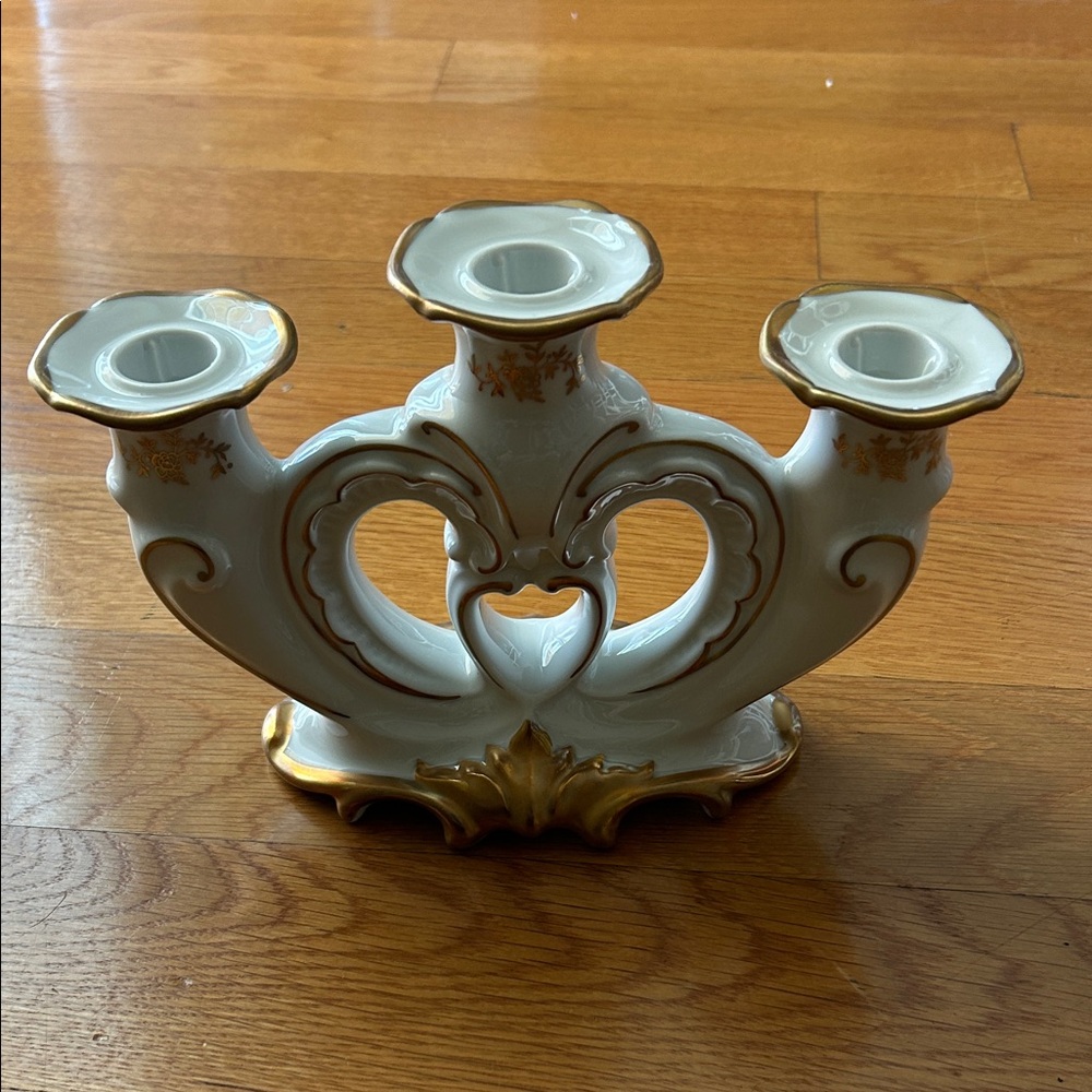 Weimar Porcelain Made in Germany Kobalt / Cobalt Gold White Candle Holder New